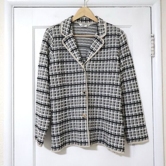 Vintage Misook Striped Gold Silver Metallic Knit Blazer Jacket L Business Casual - Picture 1 of 11